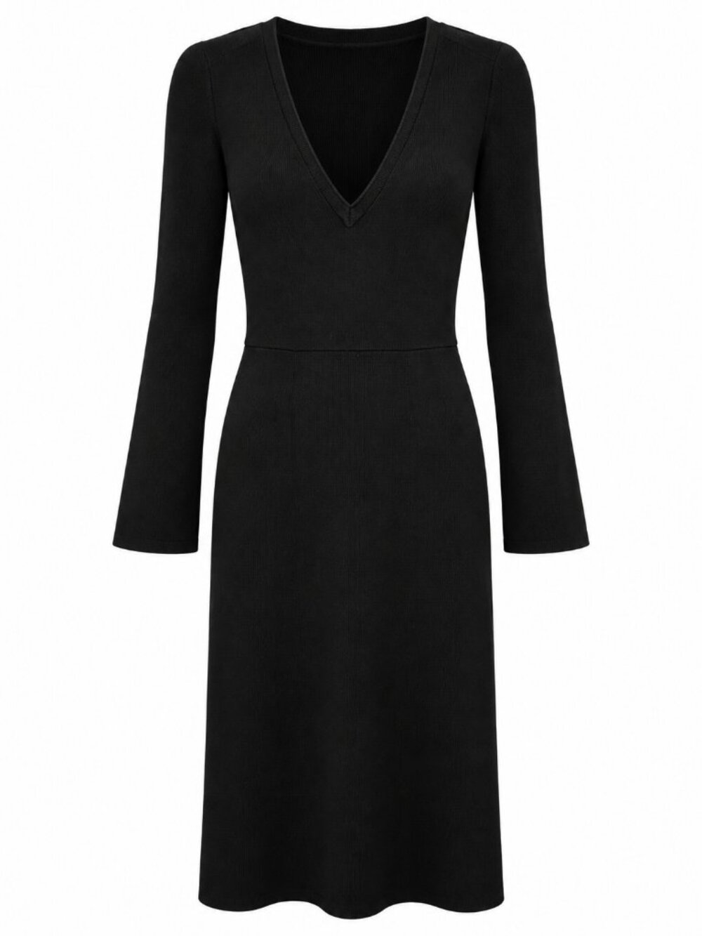 NWOT Argent Everyday V-Neck Black Merino Wool Midi Dress Size S - Picture 2 of 7